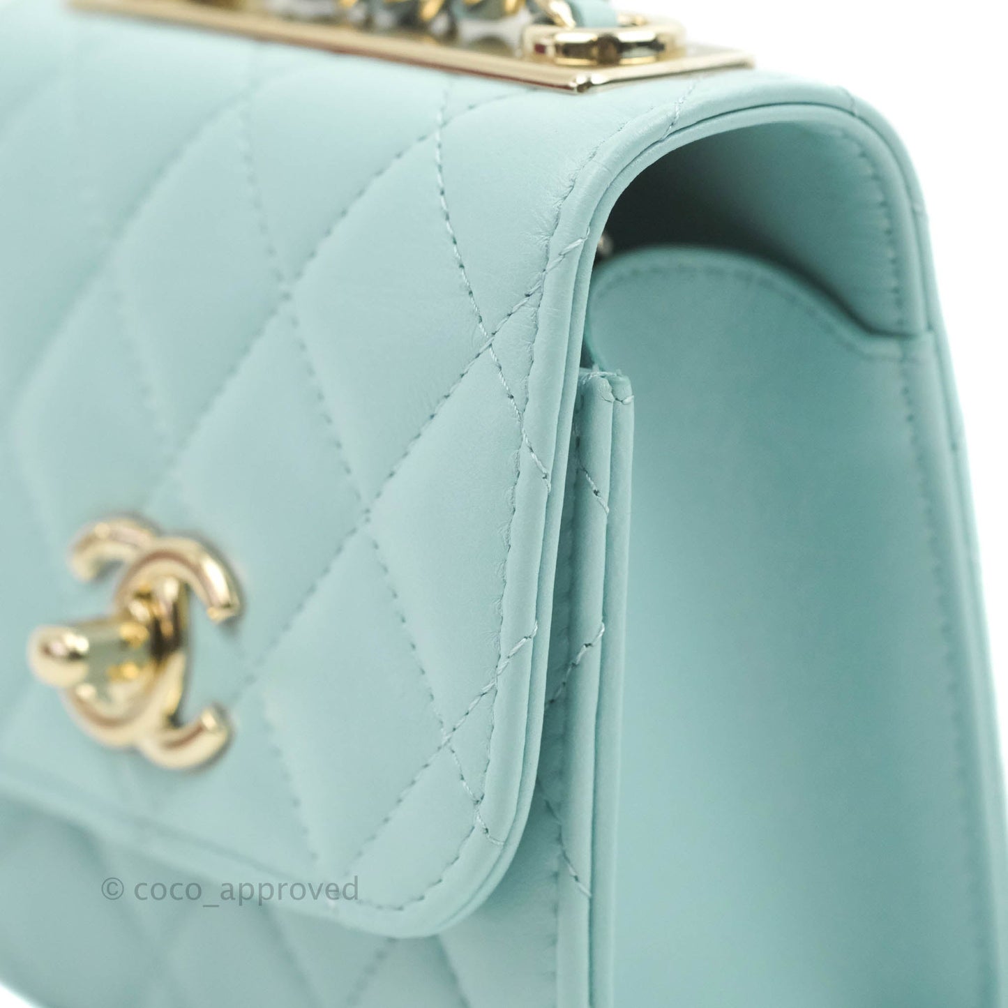 Chanel Mini Quilted Trendy CC Clutch With Chain Tiffany Blue Lambskin Gold Hardware