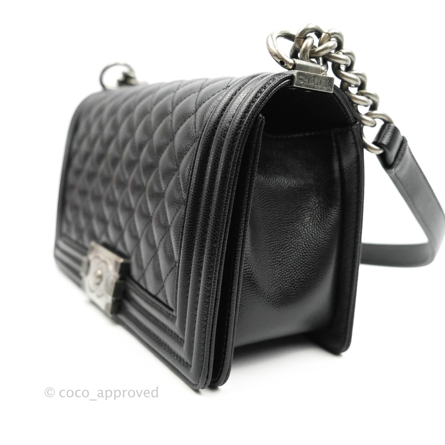 Chanel Quilted Medium Boy Bag Black Caviar Ruthenium Hardware