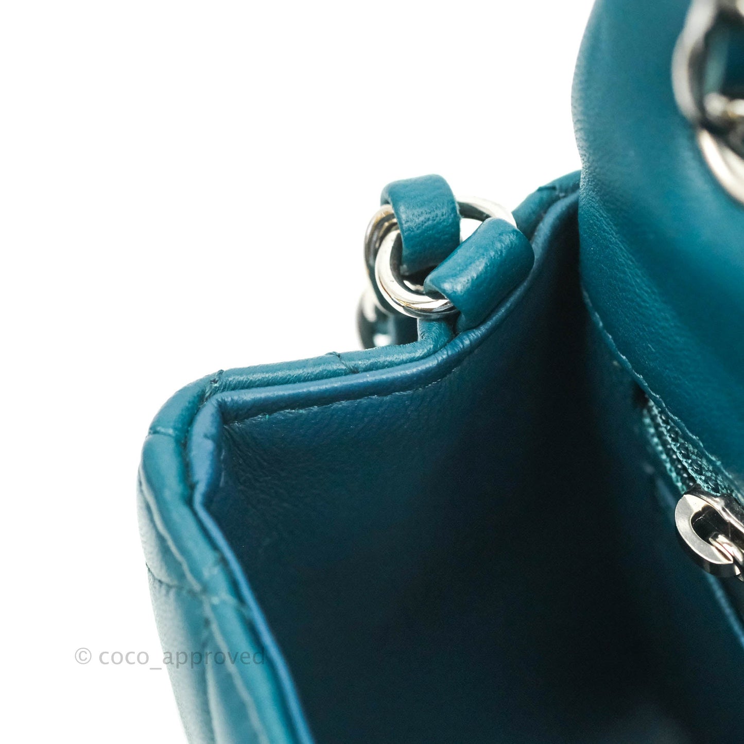 Chanel Classic Mini Rectangular Flap Teal Lambskin Silver Hardware