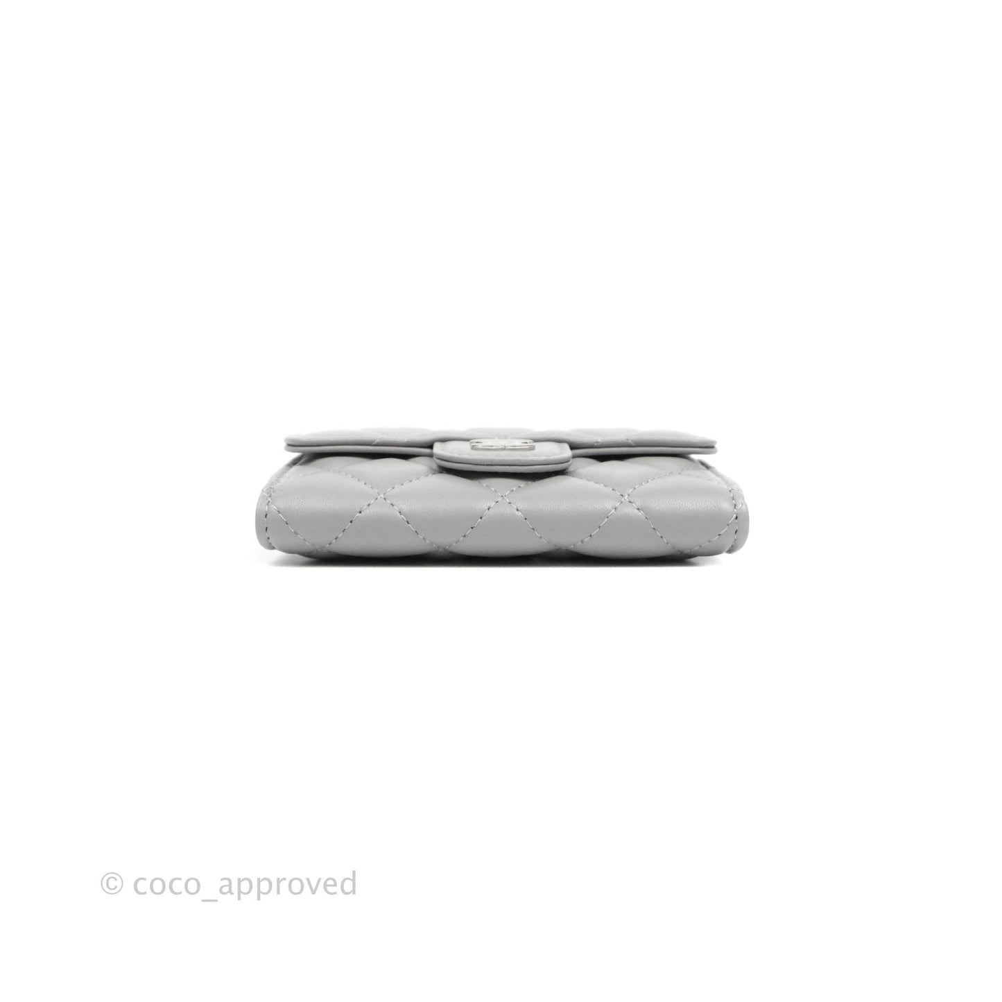 Chanel Quilted Flap Card Holder Grey Lambskin Silver Hardware