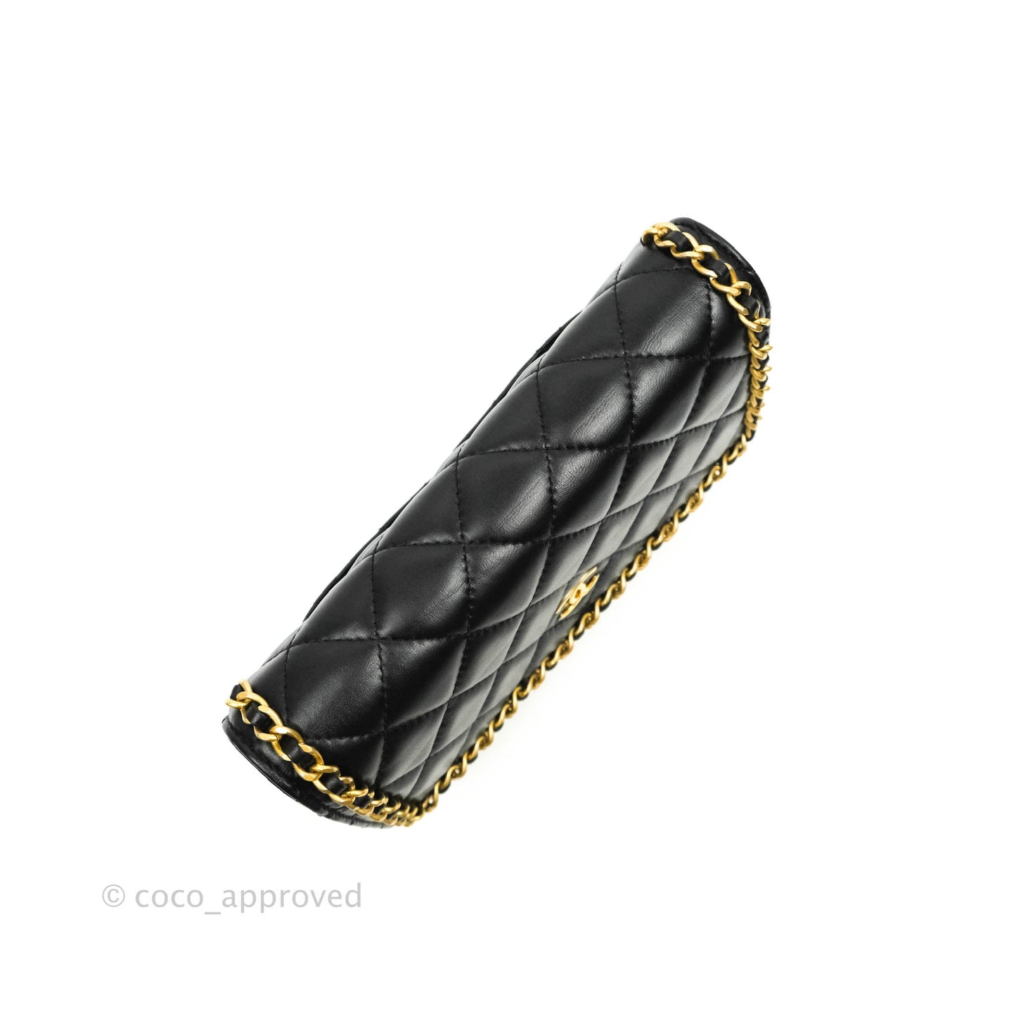 Chanel Quilted Wallet on Chain WOC Chain Around Black Lambskin Aged Gold Hardware