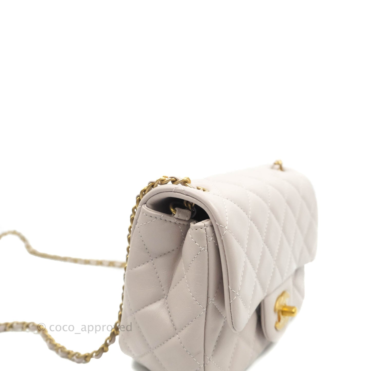 Chanel Mini Square Pearl Crush Quilted Pale Lilac Lambskin Gold Hardware