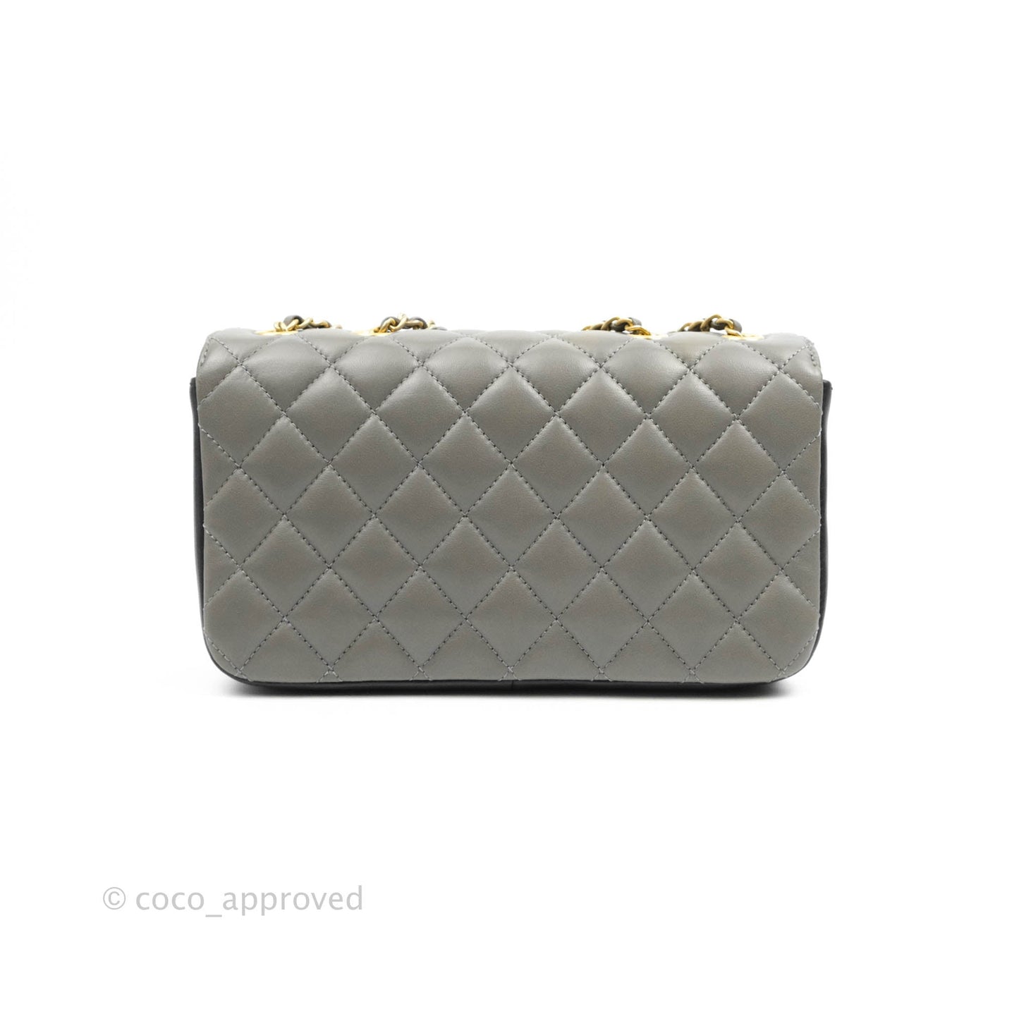 Chanel Small Enamel CC Flap Bag Quilted Grey Lambskin Aged Gold Hardware