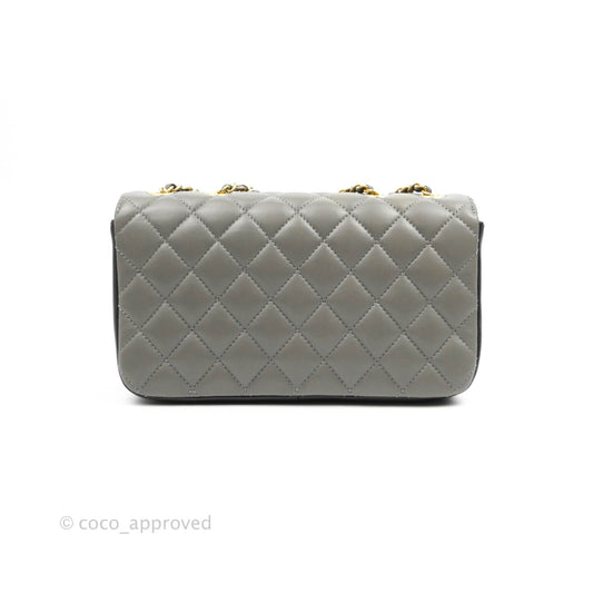 Chanel Small Enamel CC Flap Bag Quilted Grey Lambskin Aged Gold Hardware