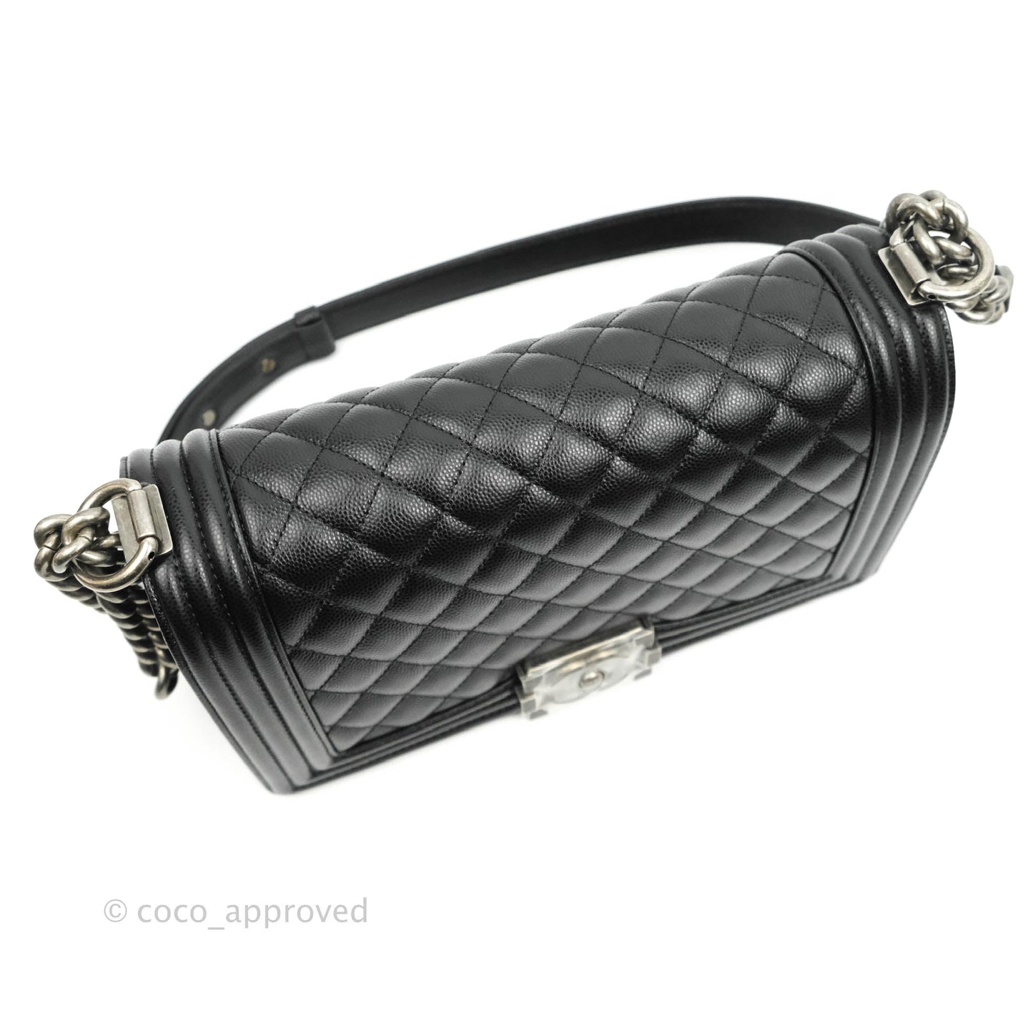 Chanel Quilted Medium Boy Bag Black Caviar Ruthenium Hardware