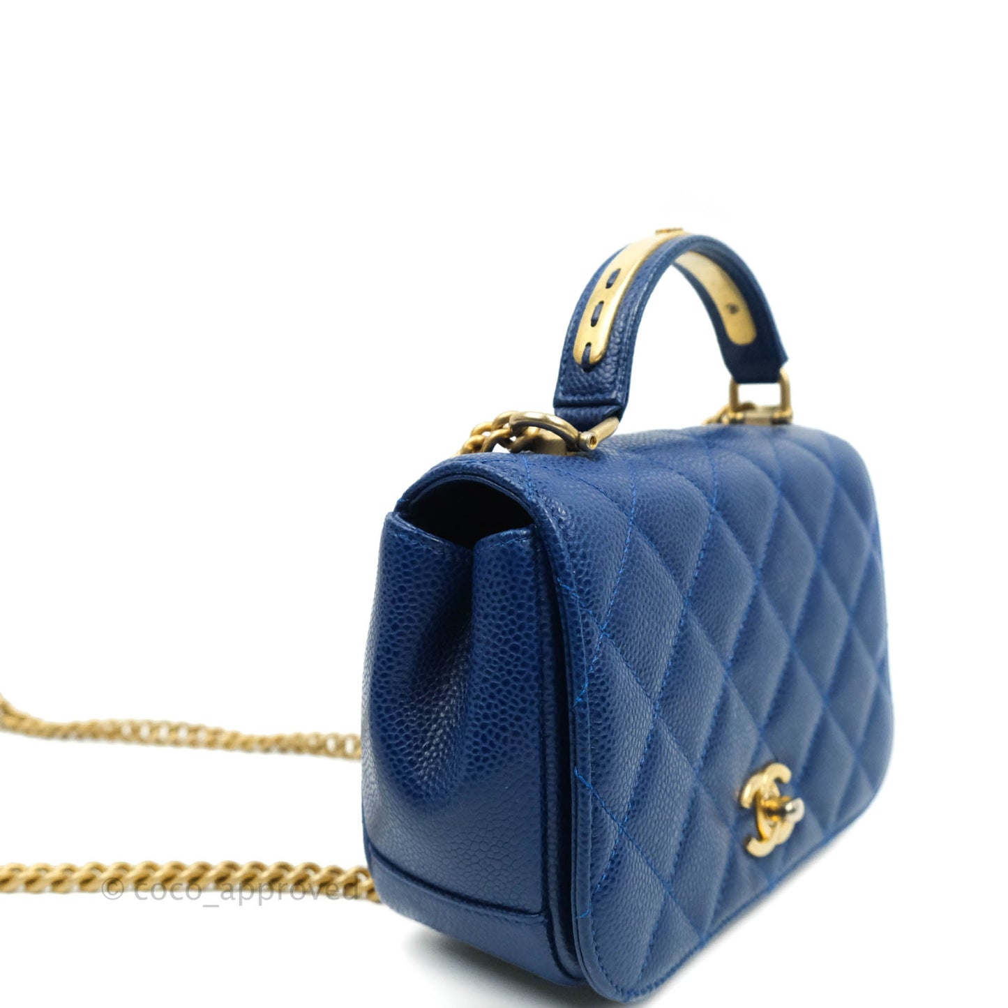 Chanel Mini Carry Around Flap Bag Blue Caviar Aged Gold Hardware