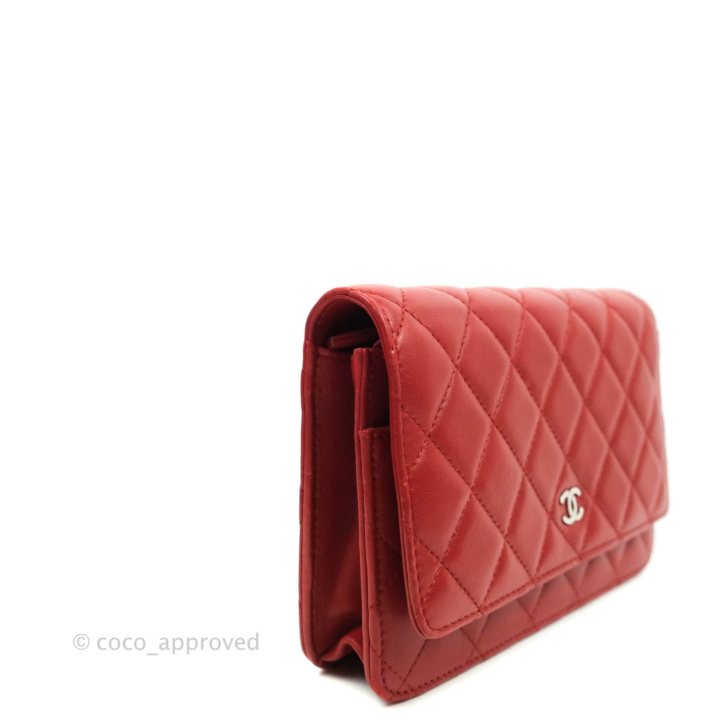 Chanel Quilted Wallet on Chain WOC Red Lambskin Silver Hardware