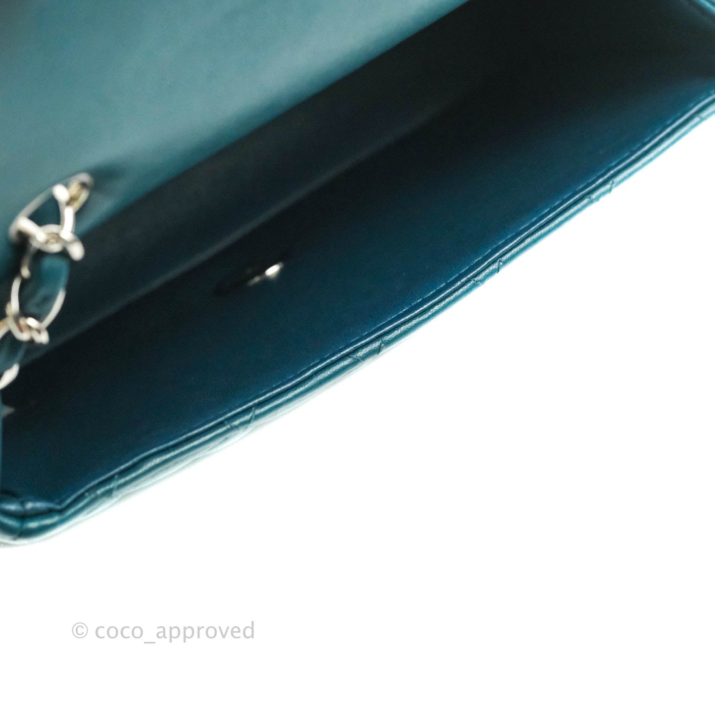 Chanel Classic Mini Rectangular Flap Teal Lambskin Silver Hardware