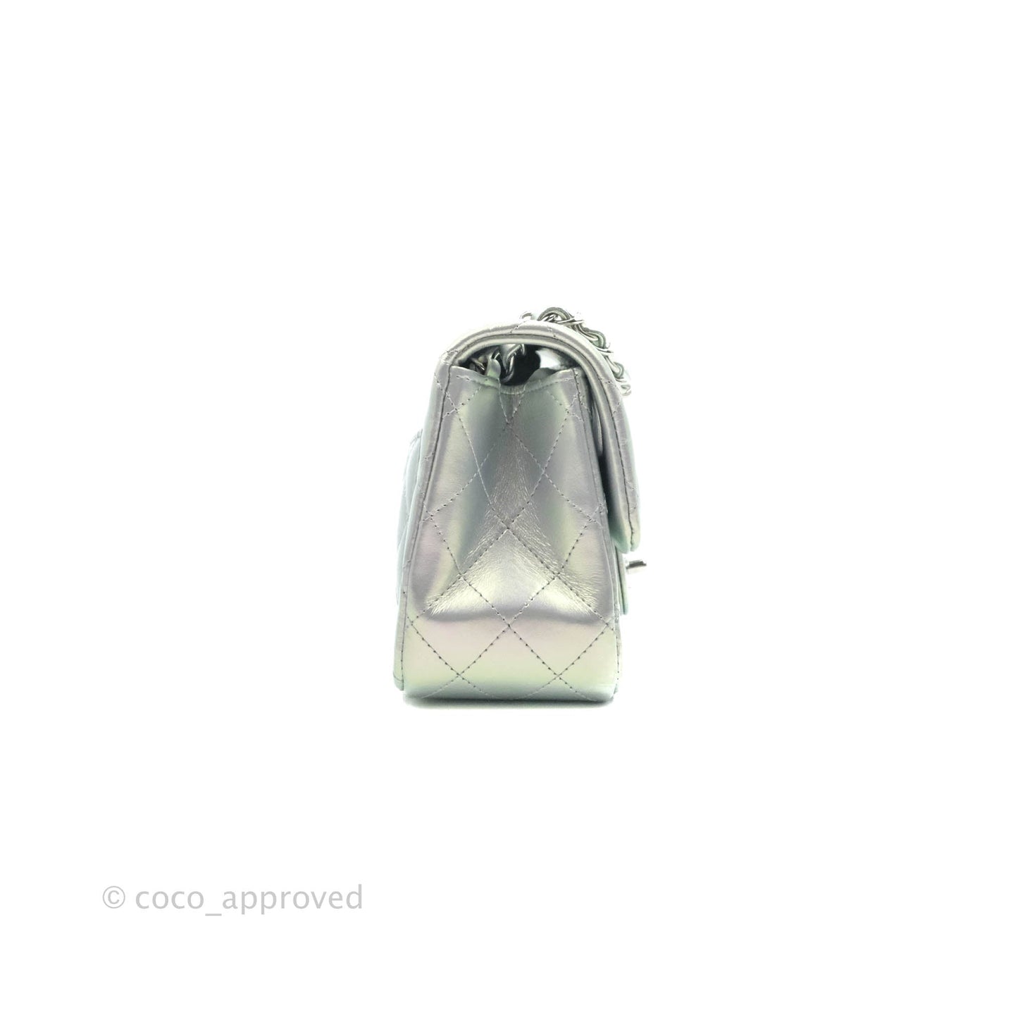 Chanel Mini Square Quilted Iridescent Lilac Silver Hardware 21K