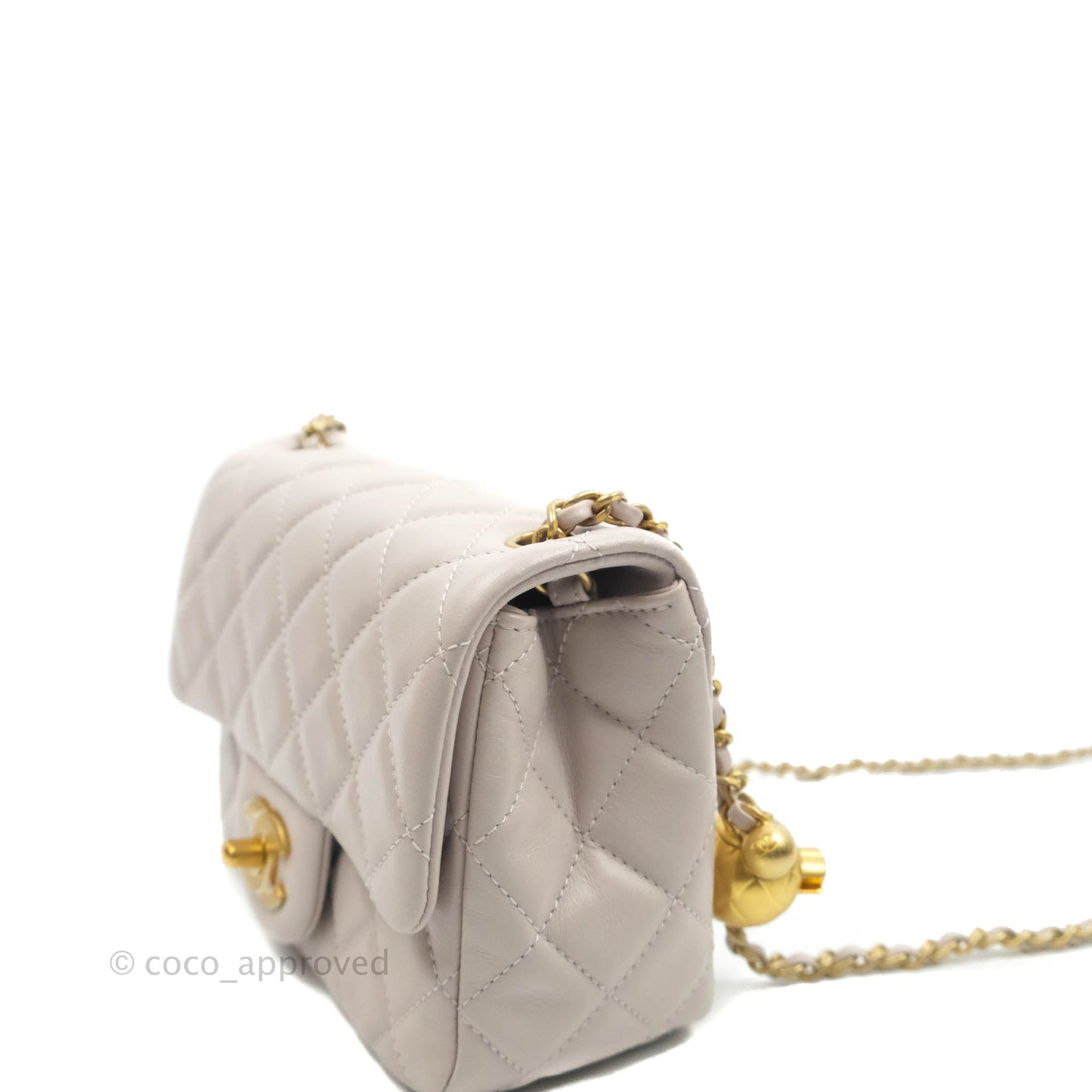 Chanel Mini Square Pearl Crush Quilted Pale Lilac Lambskin Gold Hardware