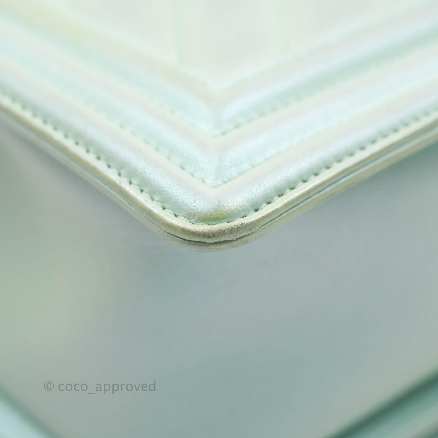 Chanel Medium Chevron Boy Iridescent Light Mint Calfskin Silver Hardware