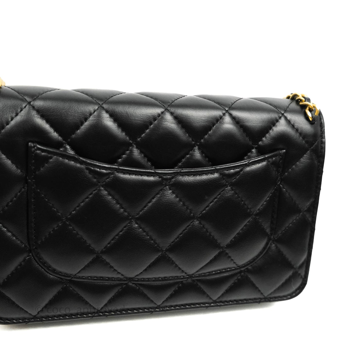 Chanel Quilted Wallet on Chain WOC Chain Around Black Lambskin Aged Gold Hardware