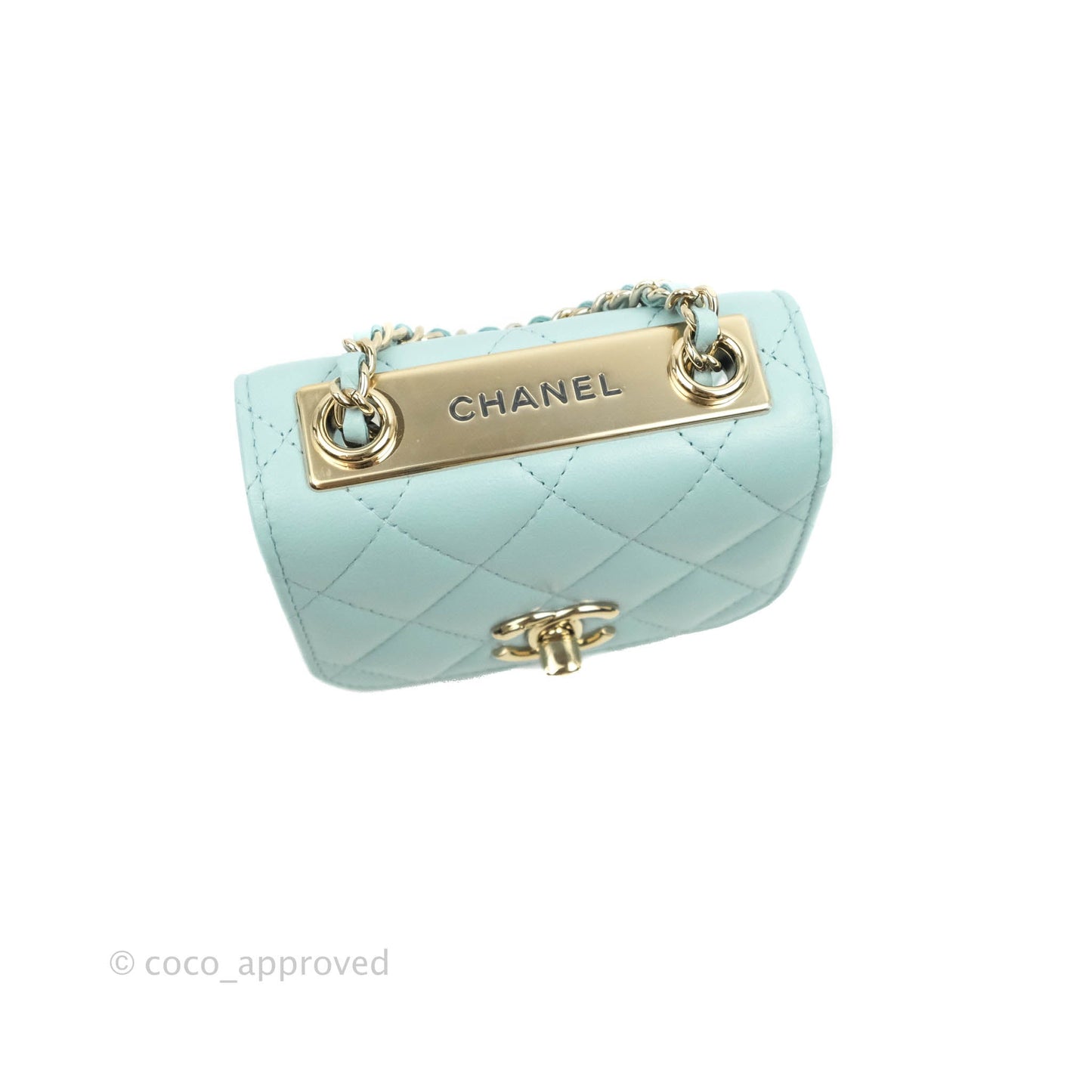 Chanel Mini Quilted Trendy CC Clutch With Chain Tiffany Blue Lambskin Gold Hardware