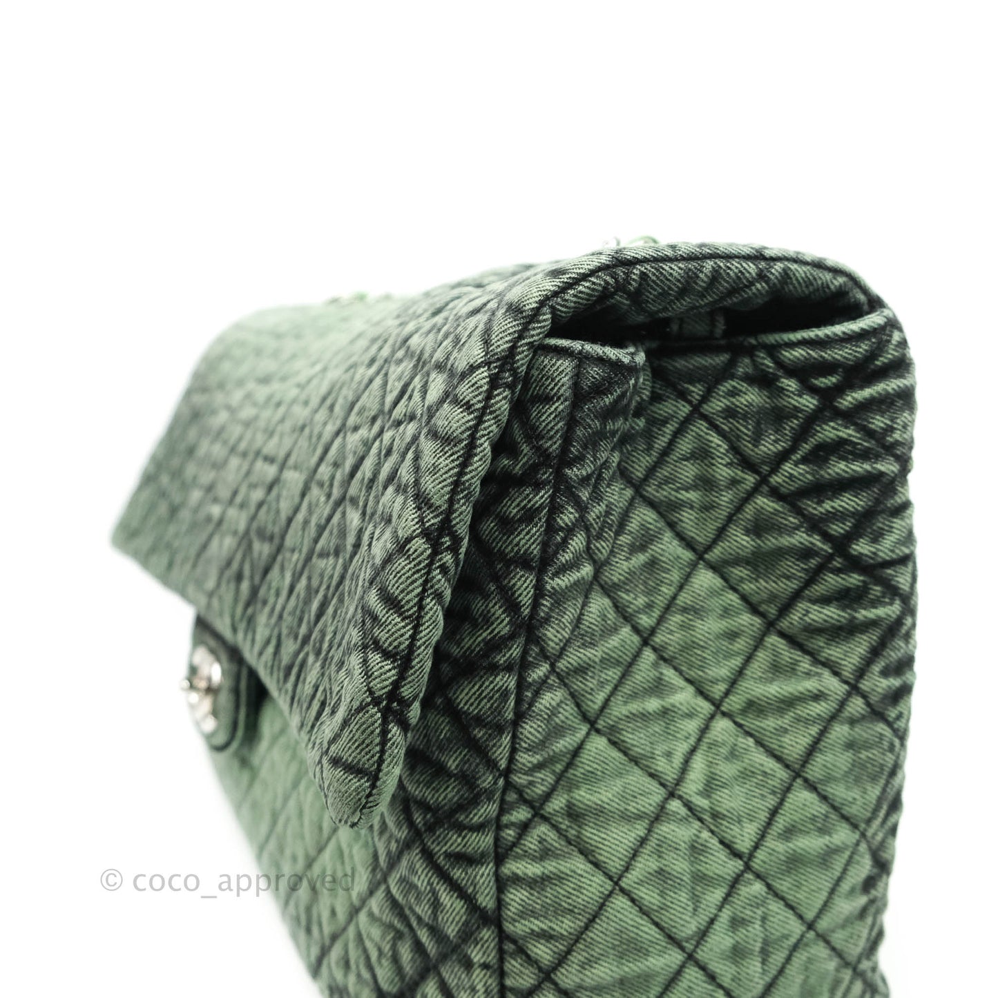Chanel Small XXL Denimpression Flap Bag Aged Green Denim Silver Hardware