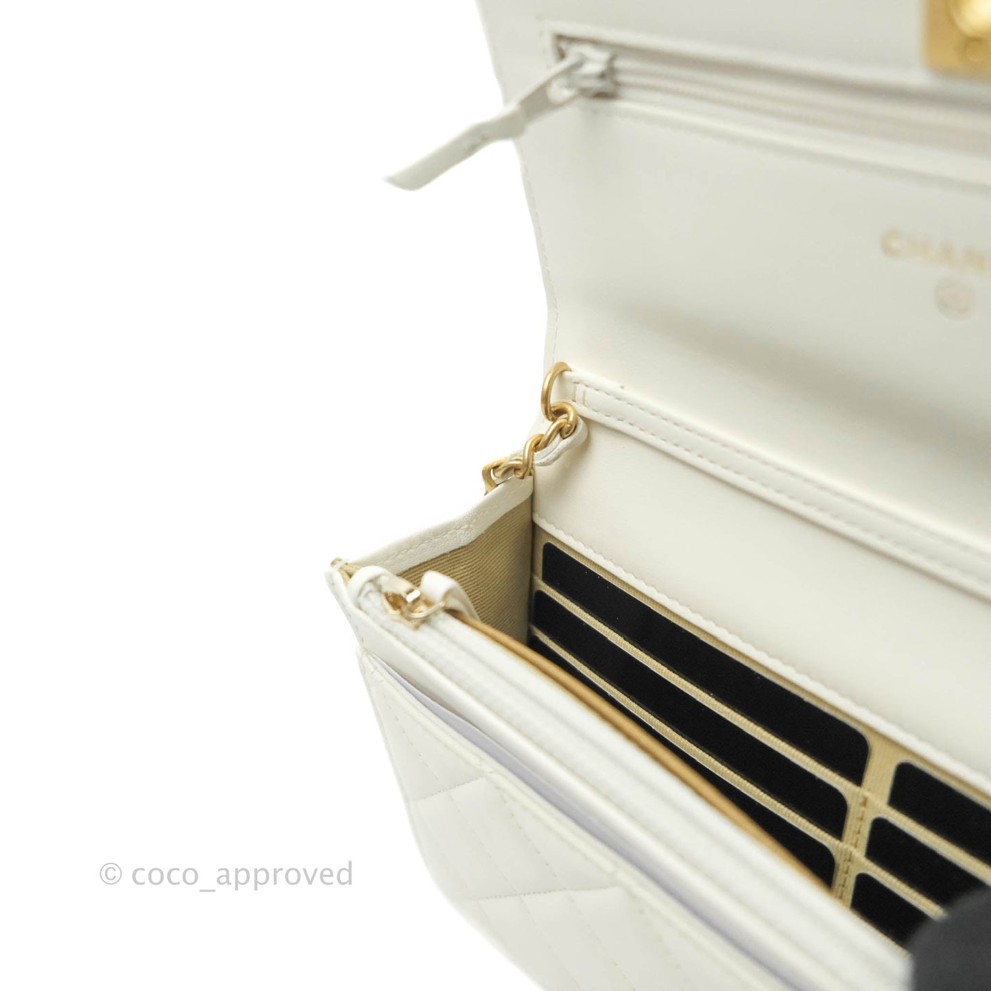Chanel Quilted Pearl Crush Wallet on Chain WOC White Lambskin Aged Gold Hardware
