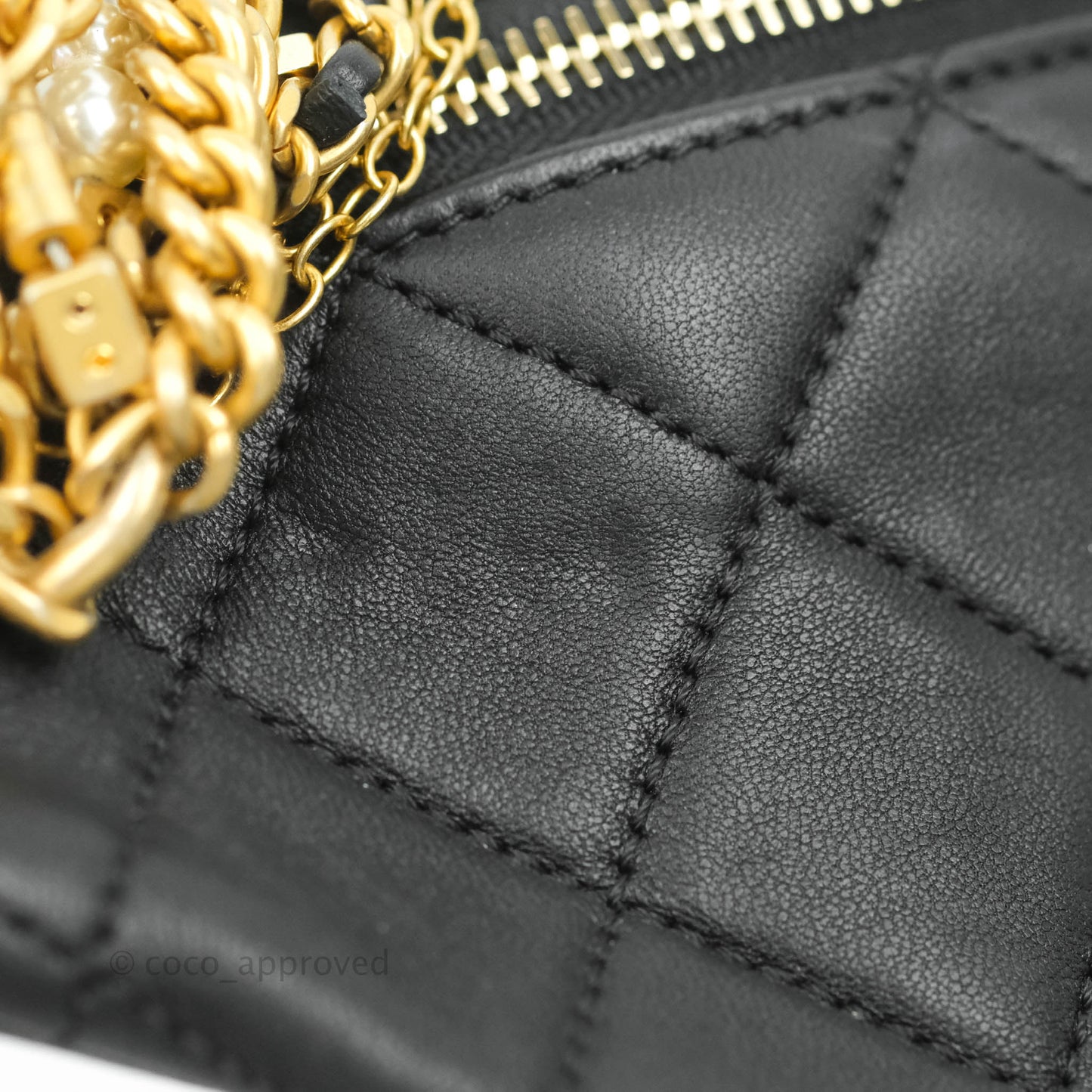 Chanel Quilted All About Chains Waist Belt Bag Black Lambskin Aged Gold Hardware