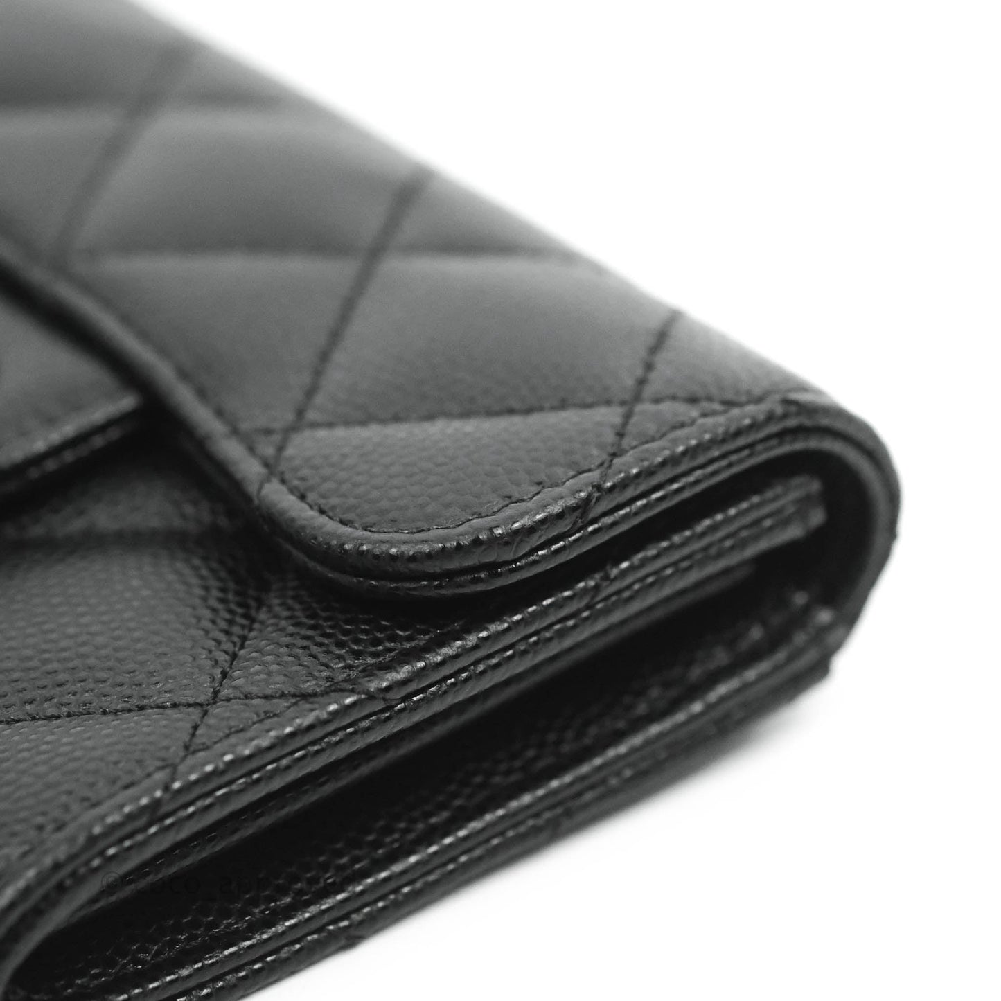 Chanel Quilted Small Flap Card Holder Black Caviar Silver Hardware