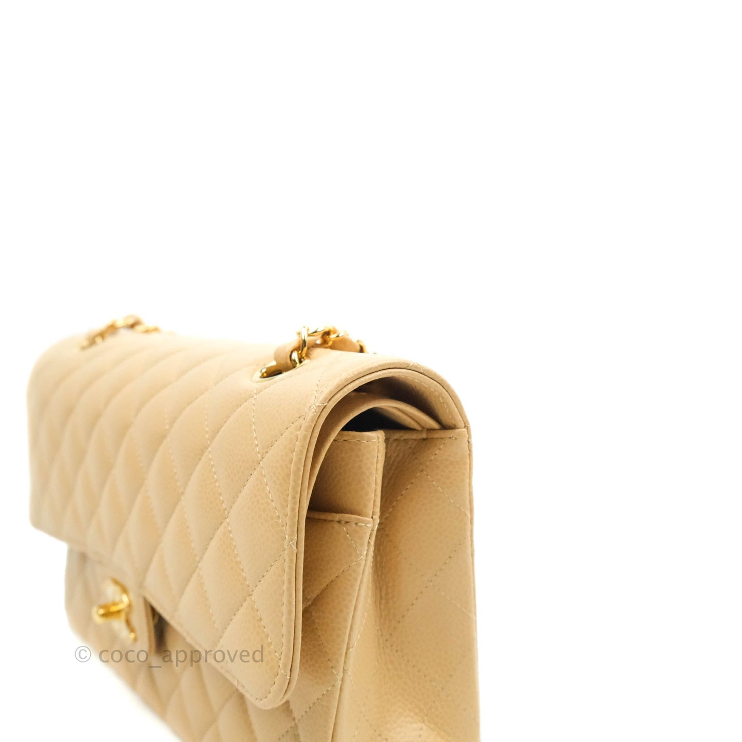 Chanel Classic M/L Medium Double Flap Beige Caviar Gold Hardware