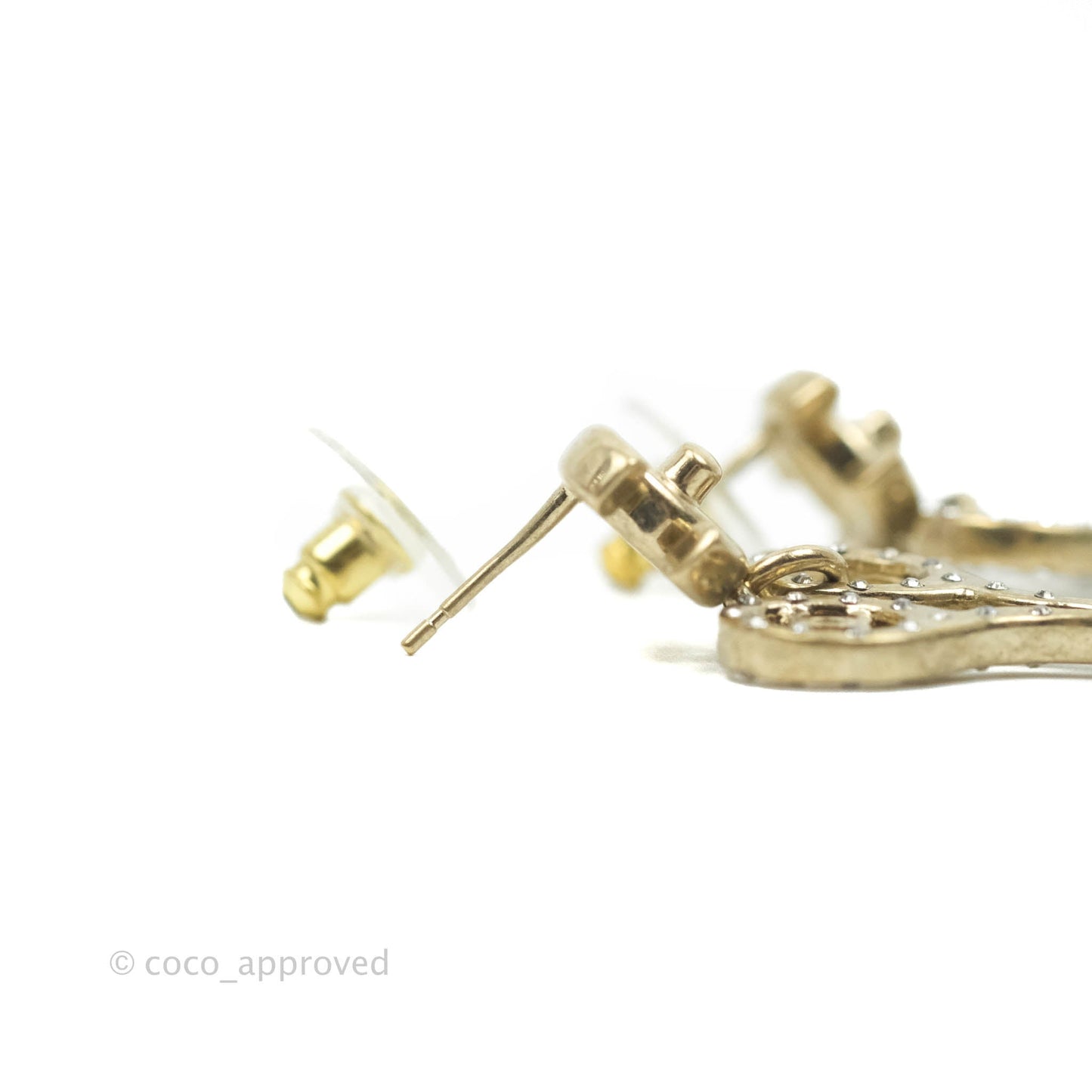 Chanel CC Lock Crystal Scissors Drop Earrings Aged Gold Tone 21V