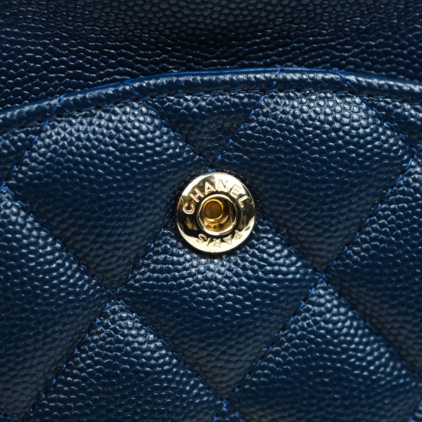 Chanel Quilted M/L Medium Double Flap Blue Caviar Gold Hardware 19C