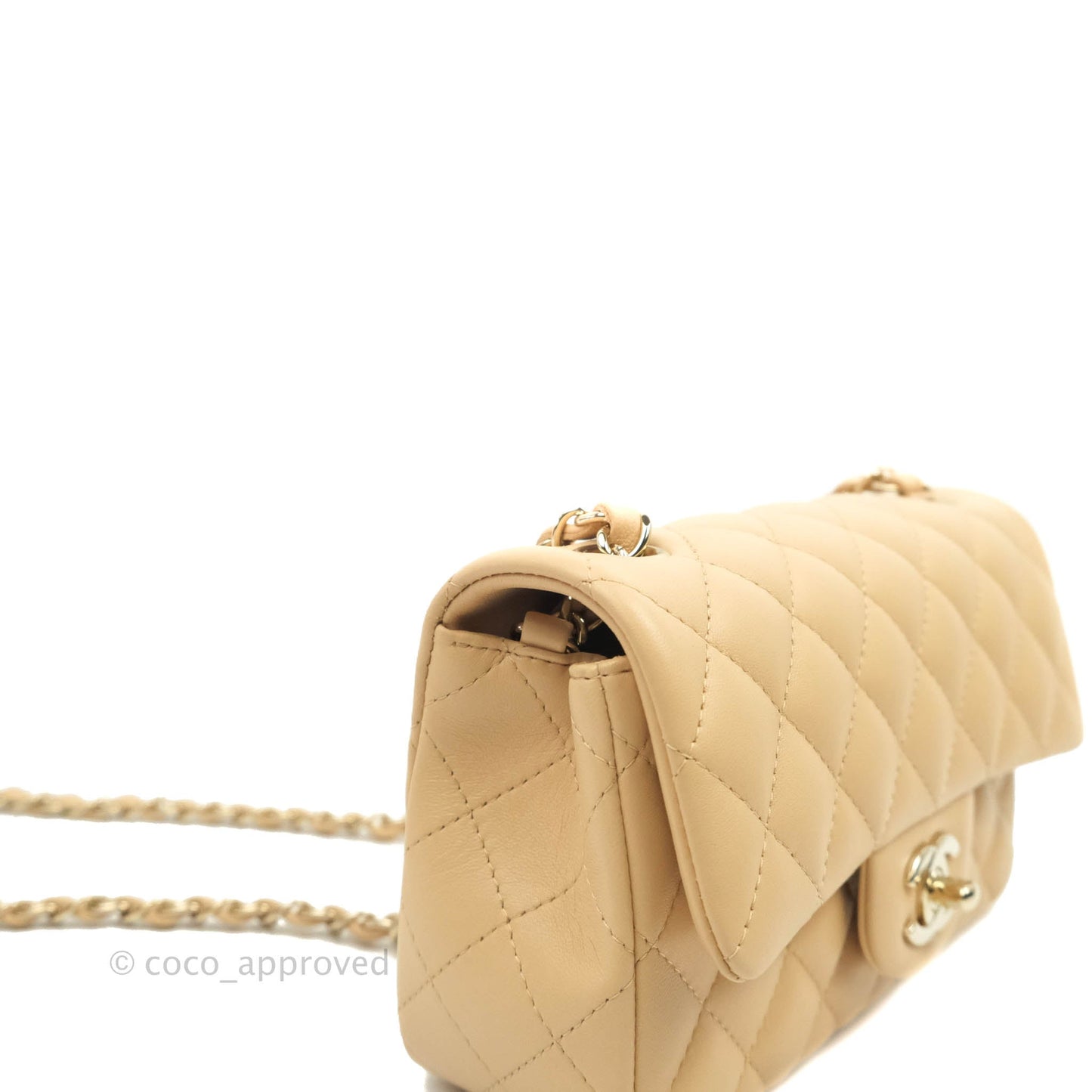 Chanel Classic Mini Rectangular Flap Beige Lambskin Gold Hardware 22C