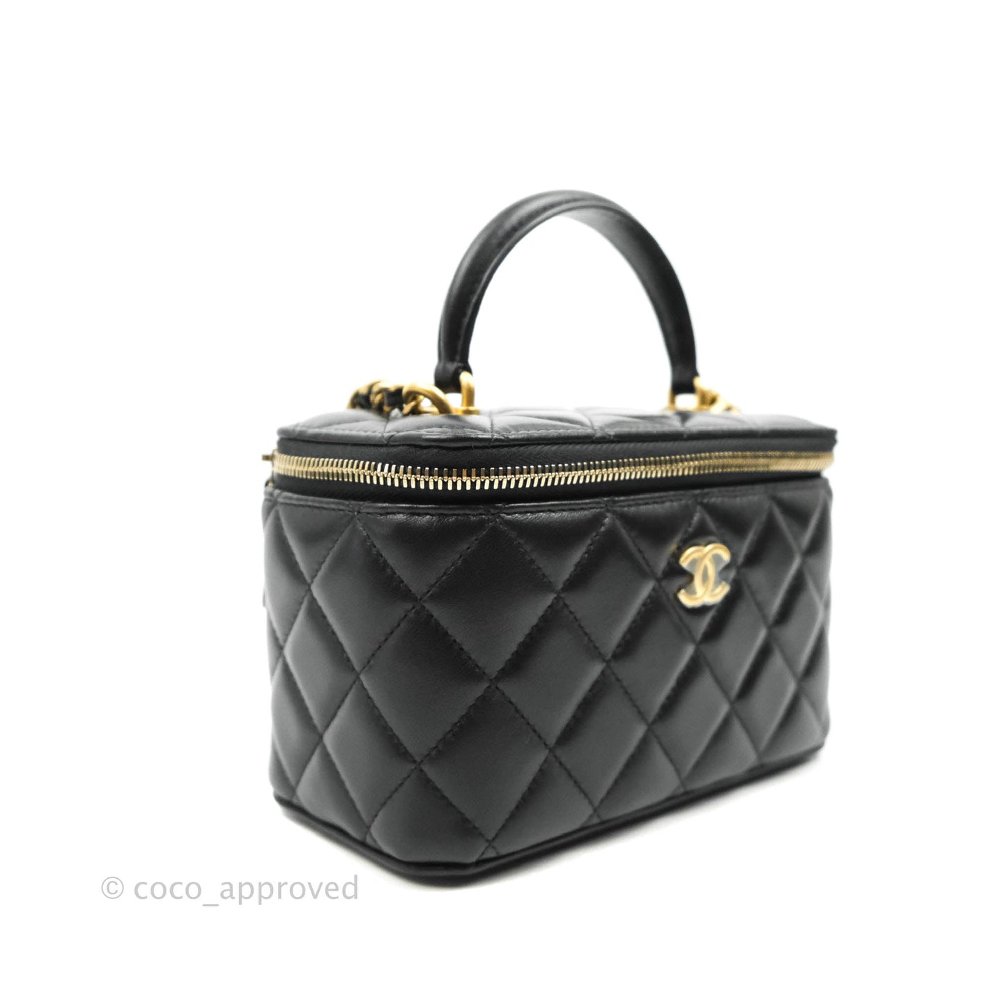 Chanel Classic Vanity Rectangular Top Handle With Chain Black Lambskin Gold Hardware
