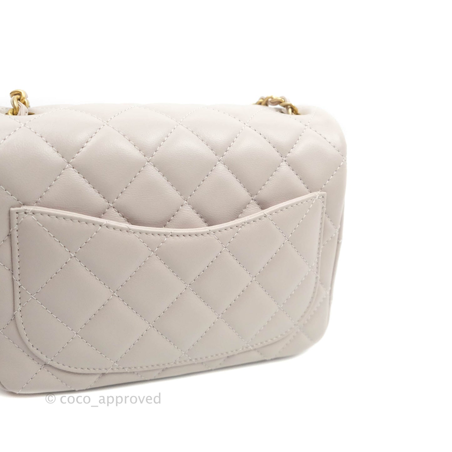 Chanel Mini Square Pearl Crush Quilted Pale Lilac Lambskin Gold Hardware