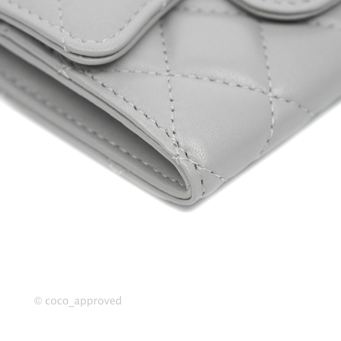 Chanel Quilted Flap Card Holder Grey Lambskin Silver Hardware