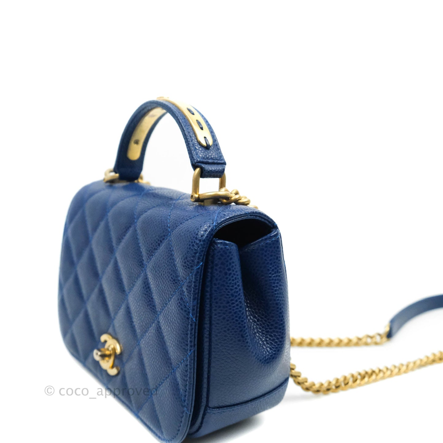 Chanel Mini Carry Around Flap Bag Blue Caviar Aged Gold Hardware