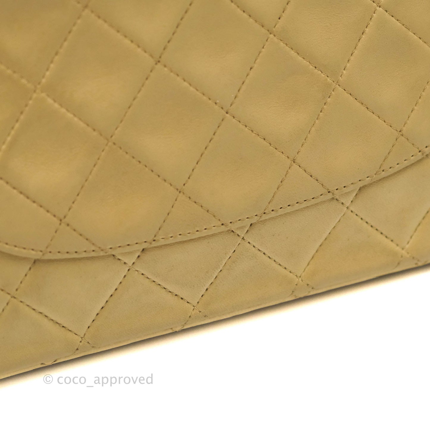 Chanel Vintage Classic M/L Medium Double Flap Bag Beige Lambskin 24K Gold Hardware