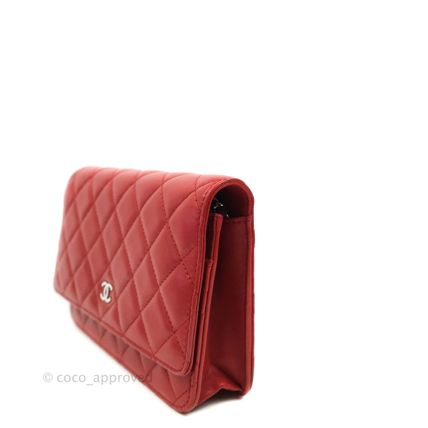 Chanel Quilted Wallet on Chain WOC Red Lambskin Silver Hardware