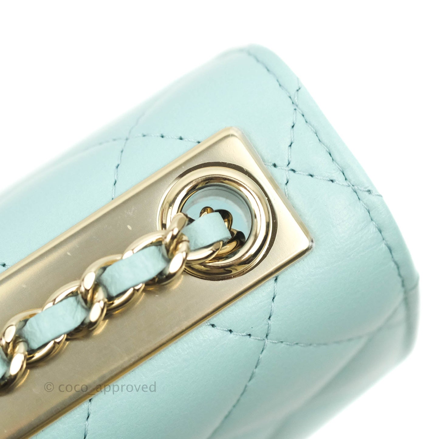 Chanel Mini Quilted Trendy CC Clutch With Chain Tiffany Blue Lambskin Gold Hardware