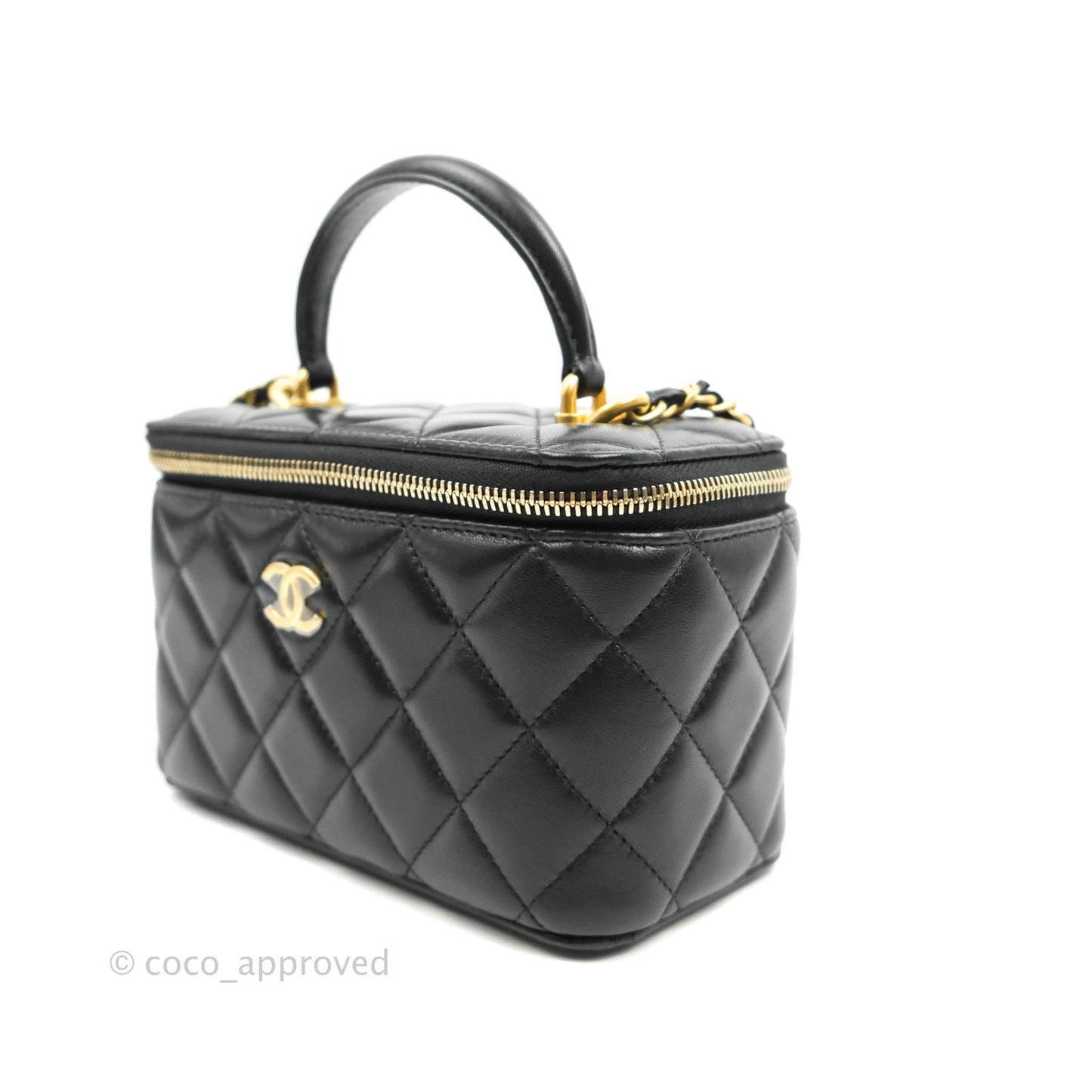 Chanel Classic Vanity Rectangular Top Handle With Chain Black Lambskin Gold Hardware