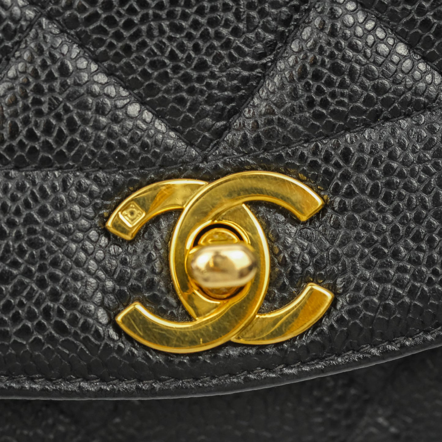 Chanel Small Vintage Quilted Classic Diana Flap Bag Black Caviar 24K Gold Hardware