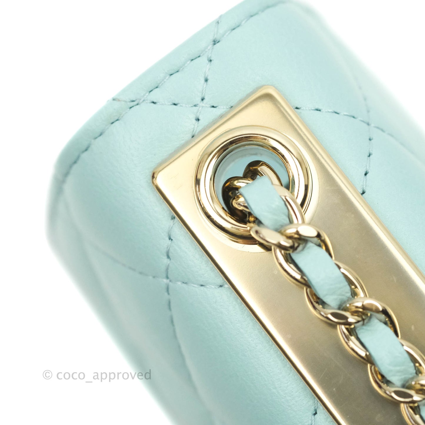Chanel Mini Quilted Trendy CC Clutch With Chain Tiffany Blue Lambskin Gold Hardware