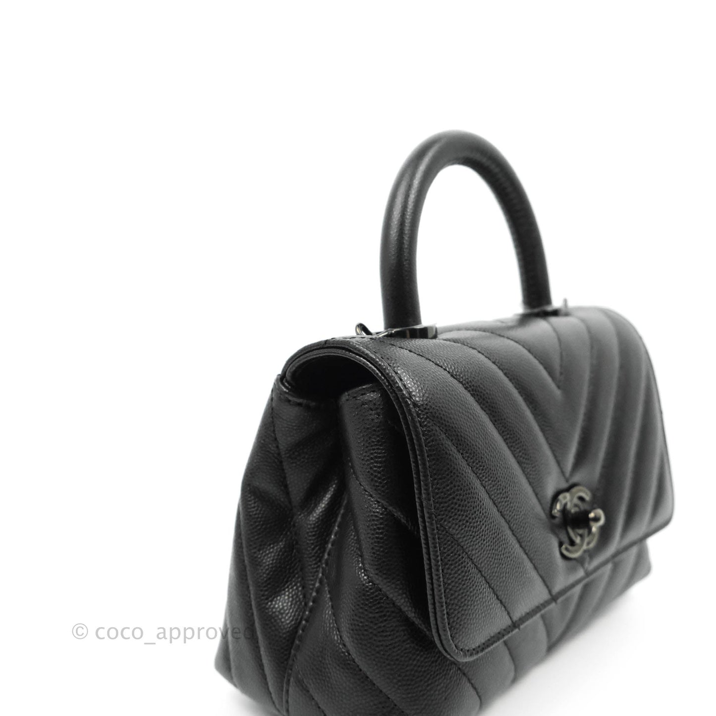 Chanel Extra Mini Chevron Coco Handle Bag So Black Caviar