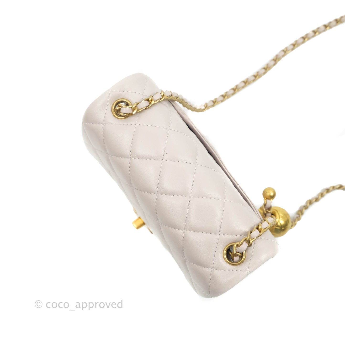 Chanel Mini Square Pearl Crush Quilted Pale Lilac Lambskin Gold Hardware