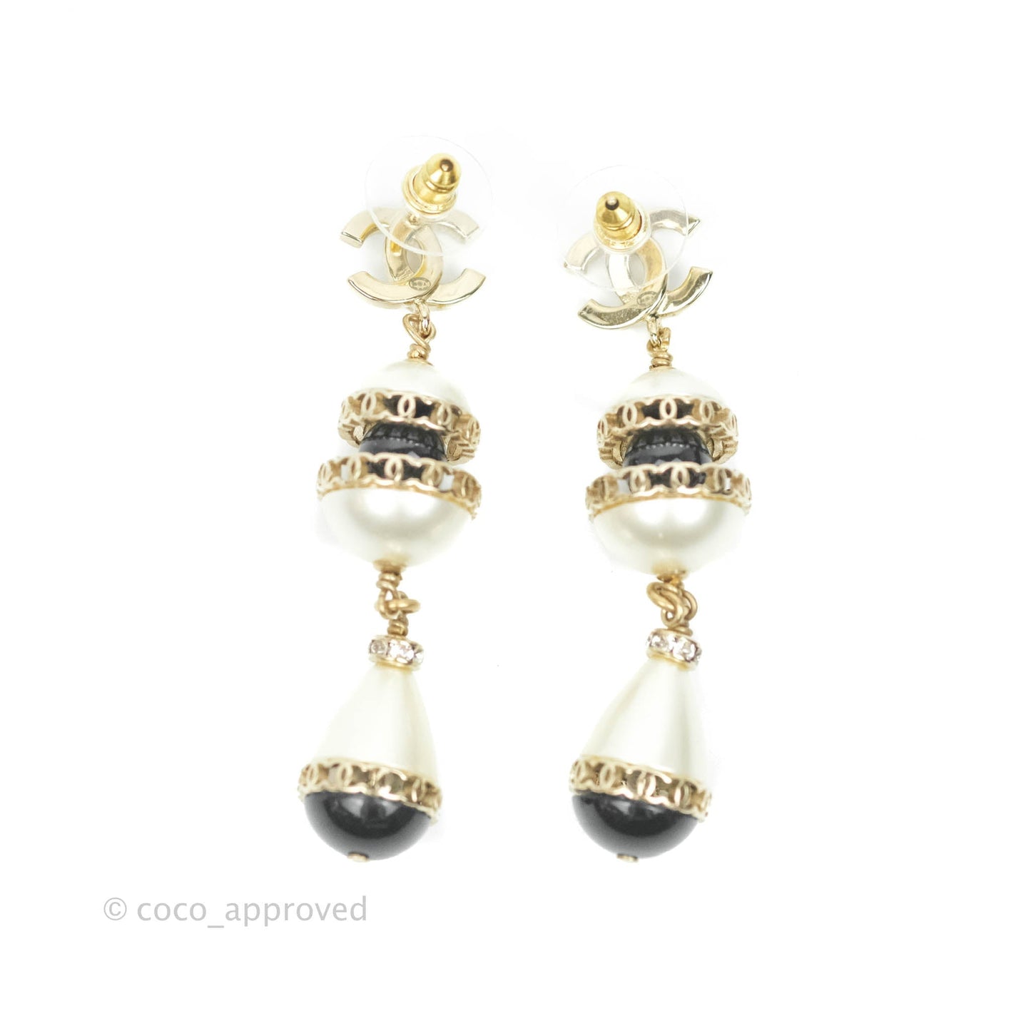 Chanel Crystal CC Pearl Drop Earrings 21A