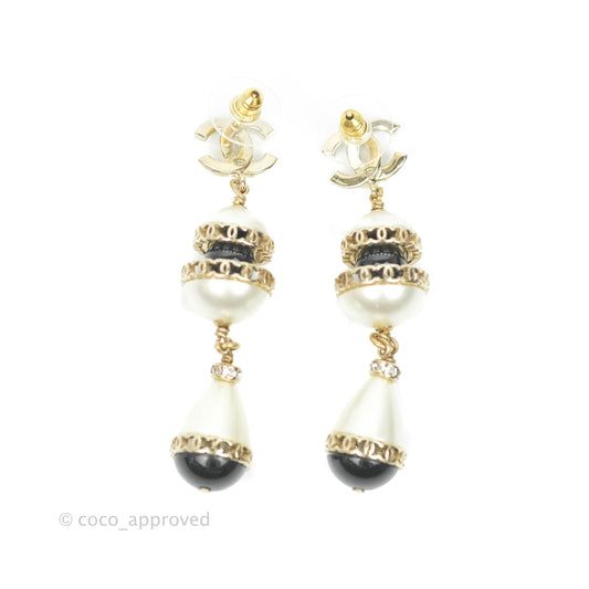 Chanel Crystal CC Pearl Drop Earrings 21A