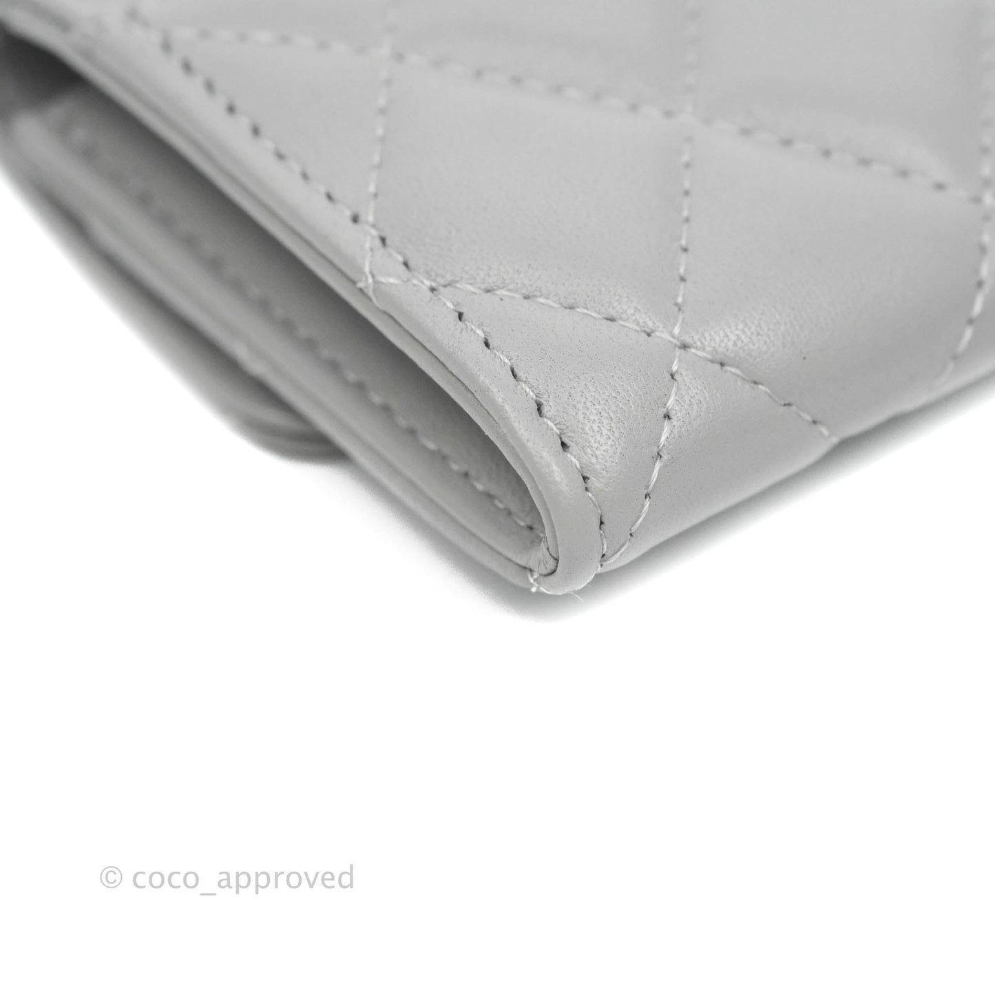 Chanel Quilted Flap Card Holder Grey Lambskin Silver Hardware
