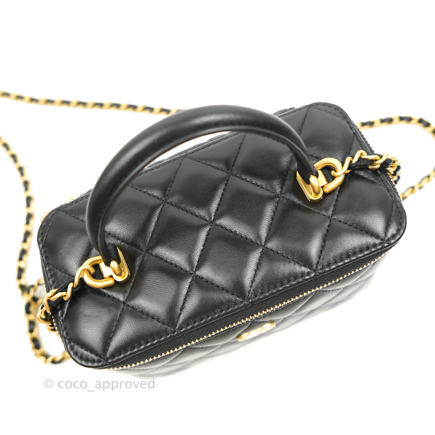 Chanel Classic Vanity Rectangular Top Handle With Chain Black Lambskin Gold Hardware