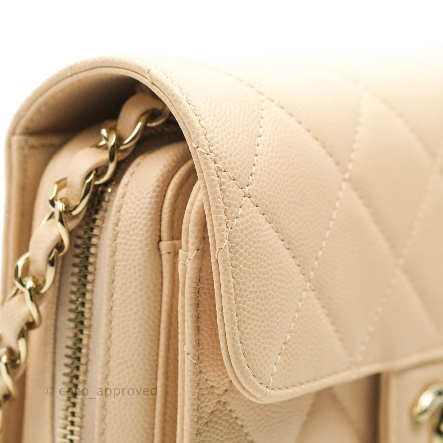 Chanel Quilted Small Like The Wallet Flap Light Beige Caviar Light Gold Hardware 22C
