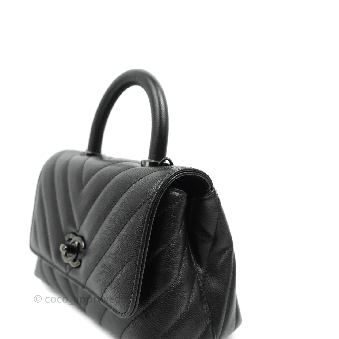 Chanel Extra Mini Chevron Coco Handle Bag So Black Caviar