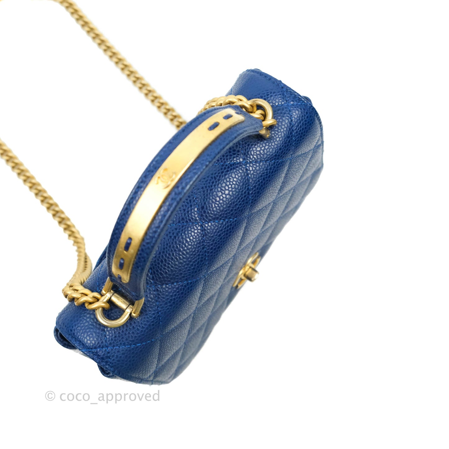 Chanel Mini Carry Around Flap Bag Blue Caviar Aged Gold Hardware