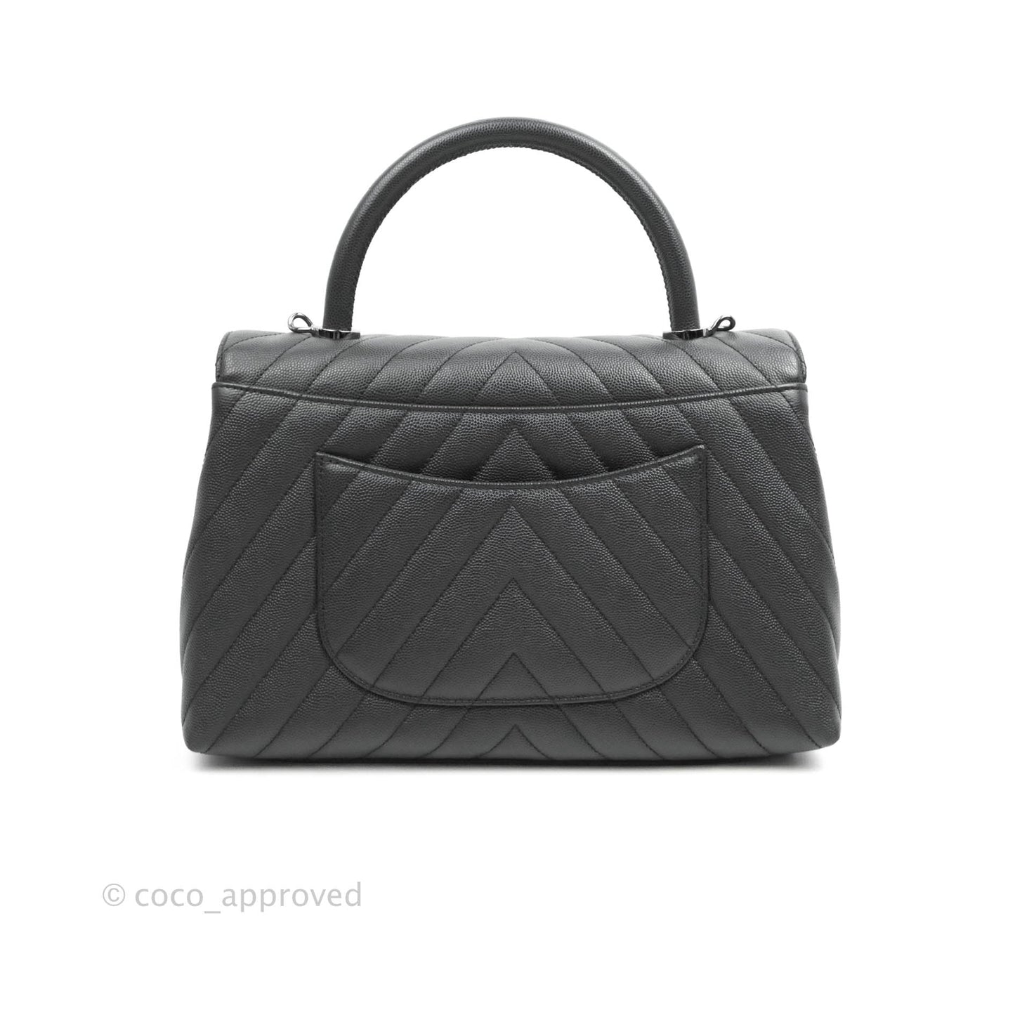 Chanel Medium (Small) Coco Handle Chevron Dark Grey Caviar Black Hardware
