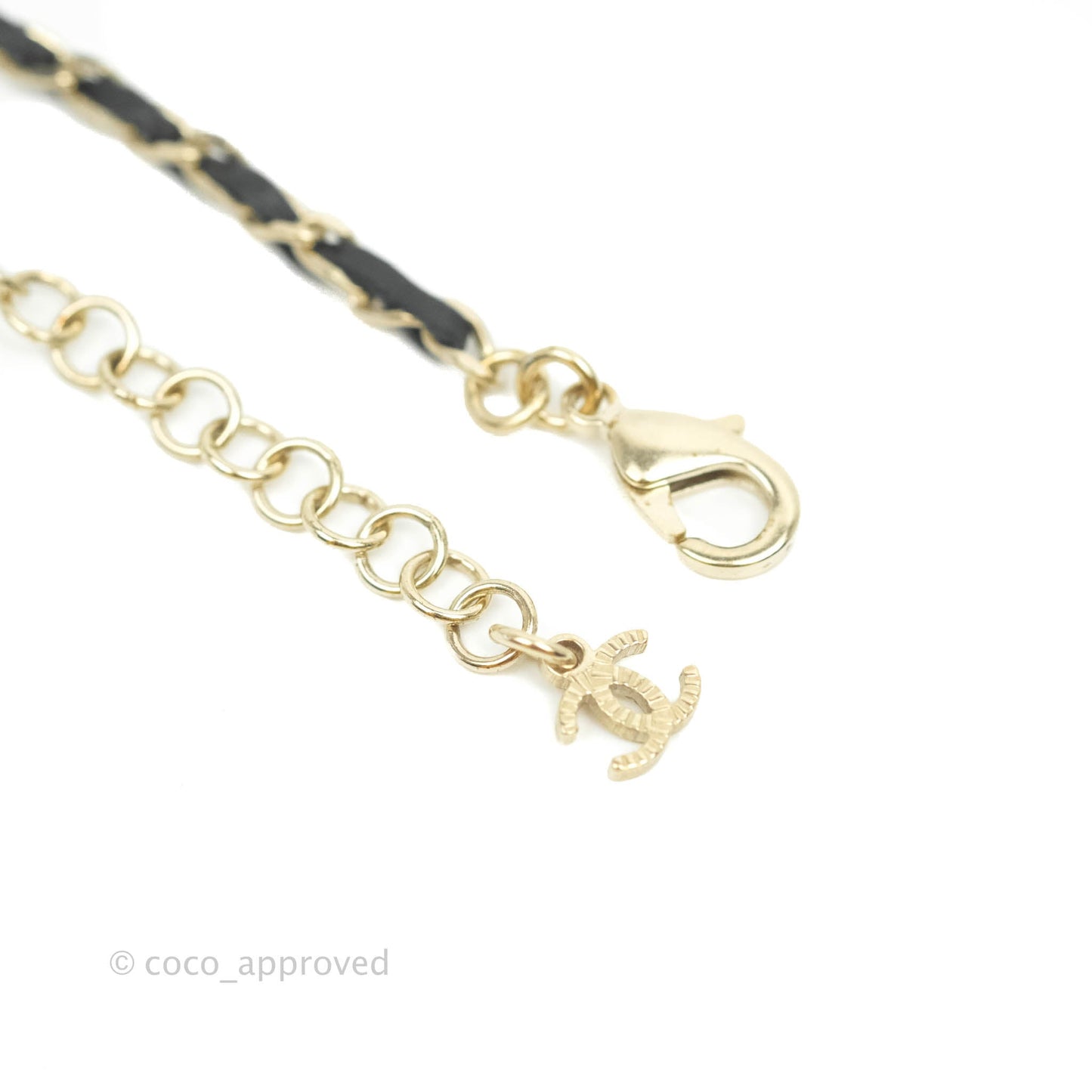 Chanel Necklace Choker Pearl Pendant Light Gold With Leather 21A