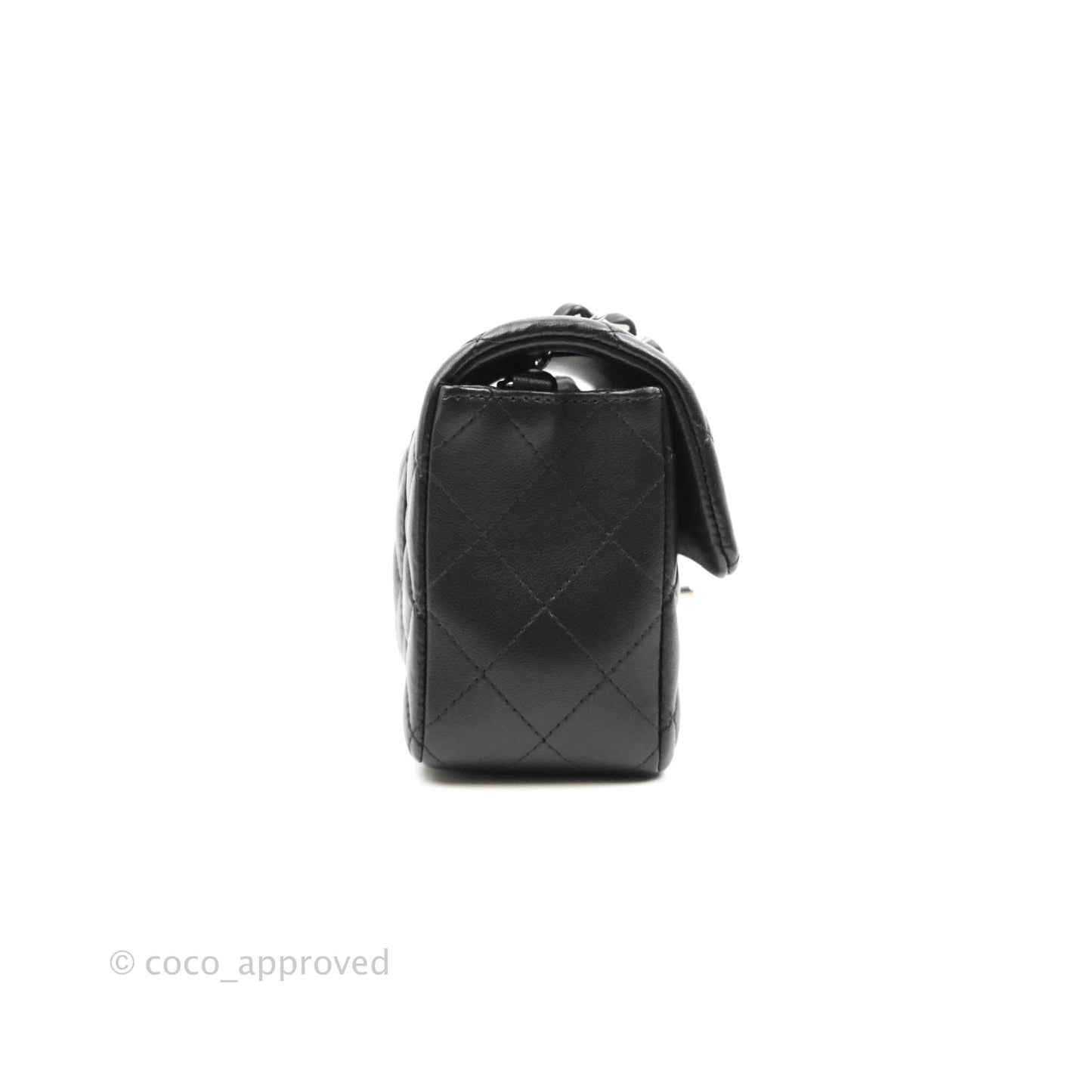 Chanel Quilted Mini Rectangular Black Lambskin Silver Hardware