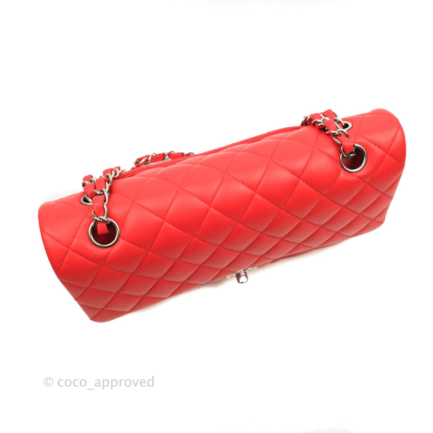 Chanel Classic M/L Medium Double Flap Poppy Red Lambskin Silver Hardware