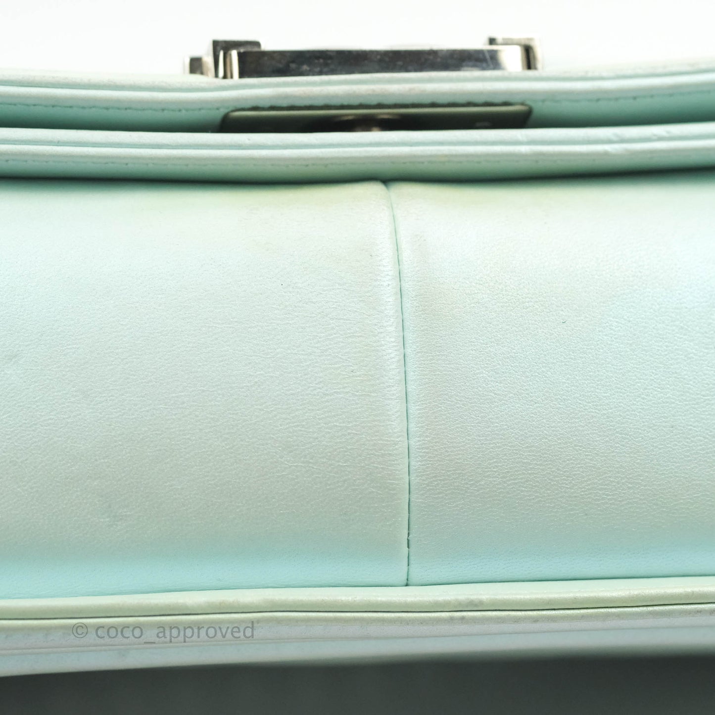 Chanel Medium Chevron Boy Iridescent Light Mint Calfskin Silver Hardware