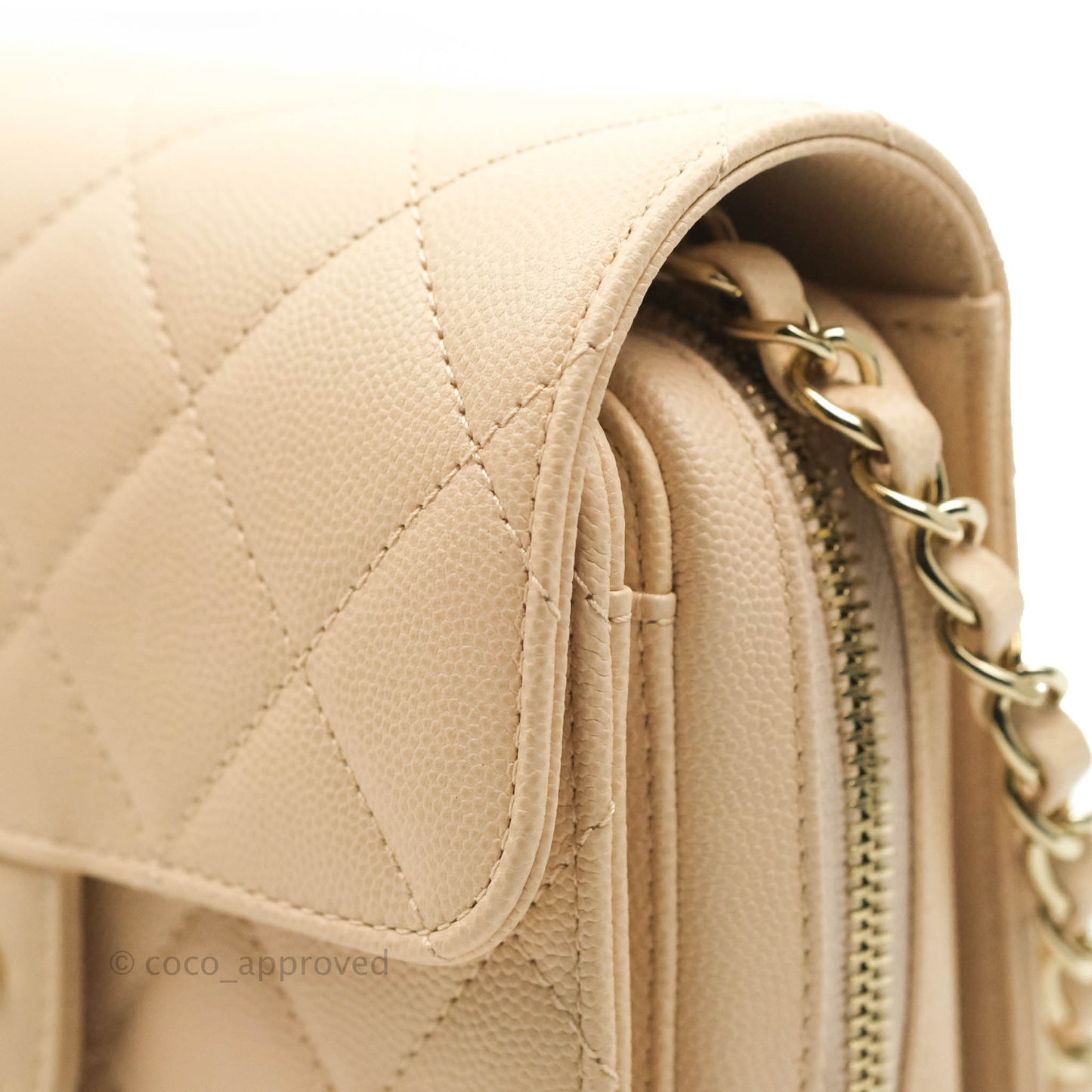 Chanel Quilted Small Like The Wallet Flap Light Beige Caviar Light Gold Hardware 22C
